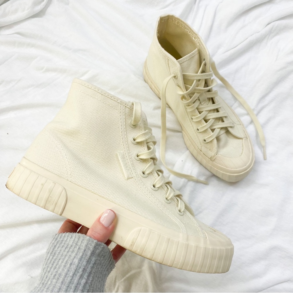 Superga cream canvas high top sneaker, size 6.5